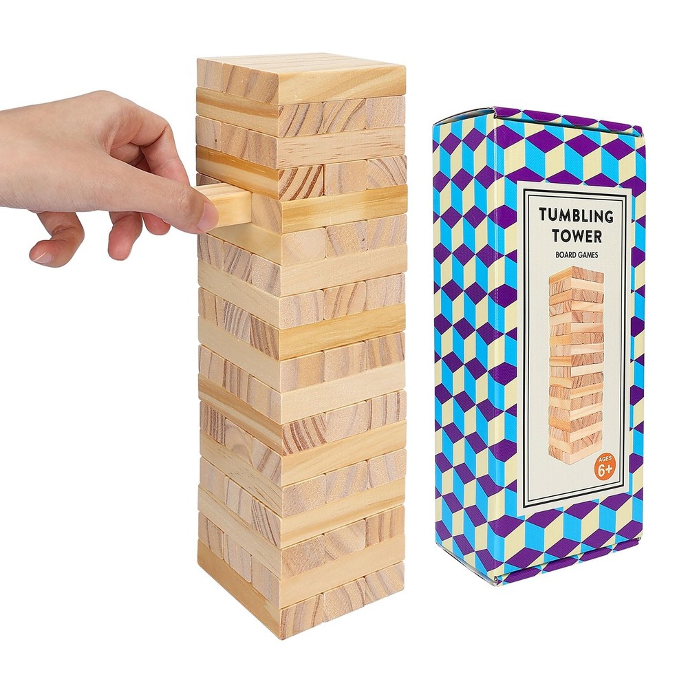Wooden Blocks Stacking Games – 54 pcs Tumbling Tower Blocks Game for Kids & A…