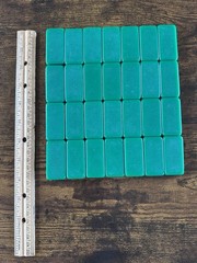 Vintage Set of Puremco No. 616 Standard Marblelike Dominoes Green