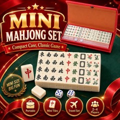 Portable Mahjong Mini Set Compact Travel Tiles Game Case Dice for Family Friends