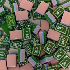 Modern Three Layer Mahjong Tile Set Green Pink White Floral American Mahjong