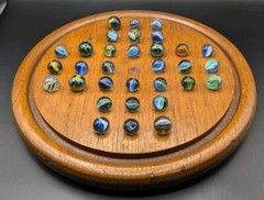 Wood Solitaire Marble Game Board, Solid Hardwood Hand Made