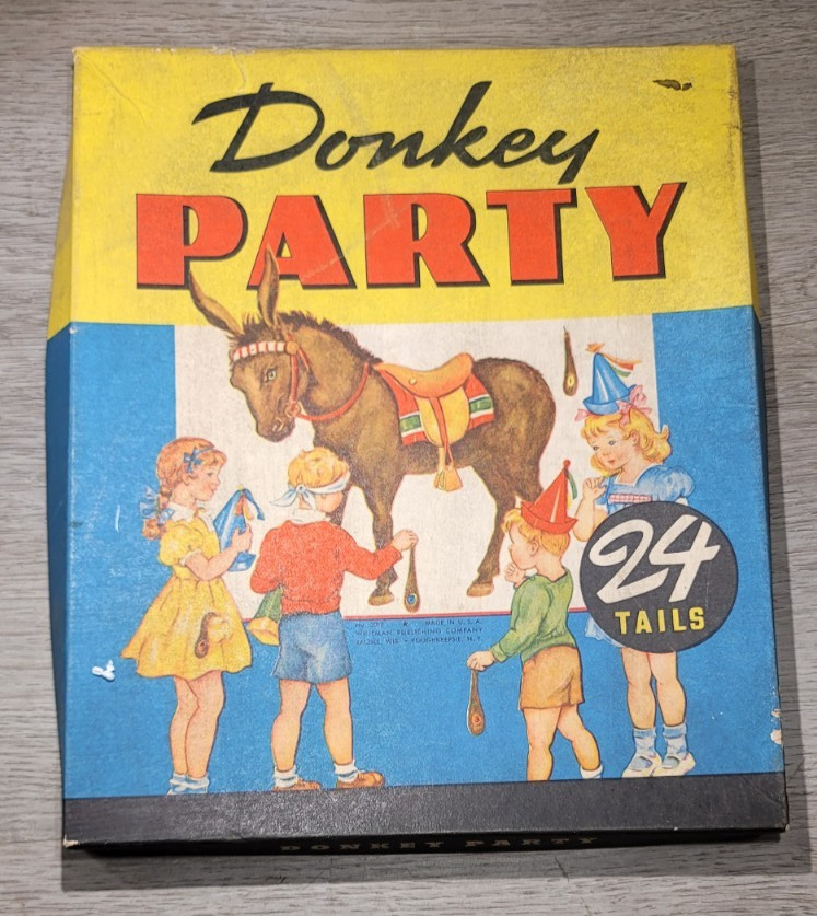 Vintage 1940s Donkey Party Pin The Tail Whitman Pub Complete