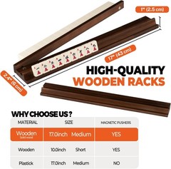American Walnut Wood Mahjong Racks with Pushers, 4Pcs Mahjong Racks Set for Mahj