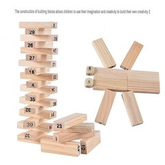 Wooden Blocks 51 Pcs 4 Dice Building Blocks Game Challenging Tumbling Tower