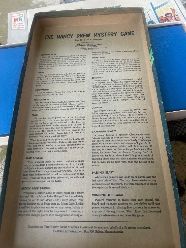 Vintage 1957 The Nancy Drew Mystery Game Parker Brothers COMPLETE Board Game