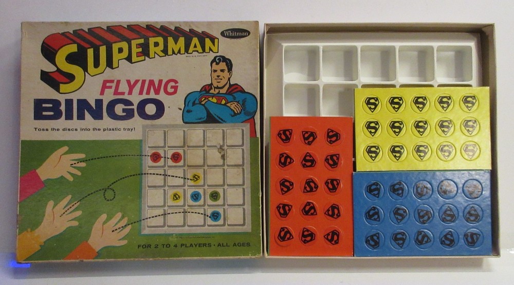 Vintage Superman Flying Bingo Board Game Complete DC Comics 1966 Unused
