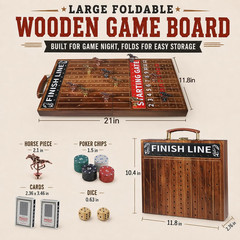 Horse Racing Board Game with 11 Luxury Metal Horses, Foldable Wood Horse Race Ga
