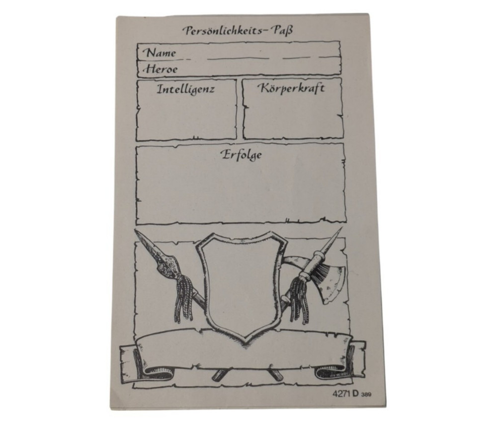 Hero Quest 4271 D Character Sheet Pad German Deutsch Edition RPG Notepad