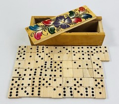Vintage Hand Painted Wooden Dominoes Set Floral Mexican Folk Art Box 28 Pcs