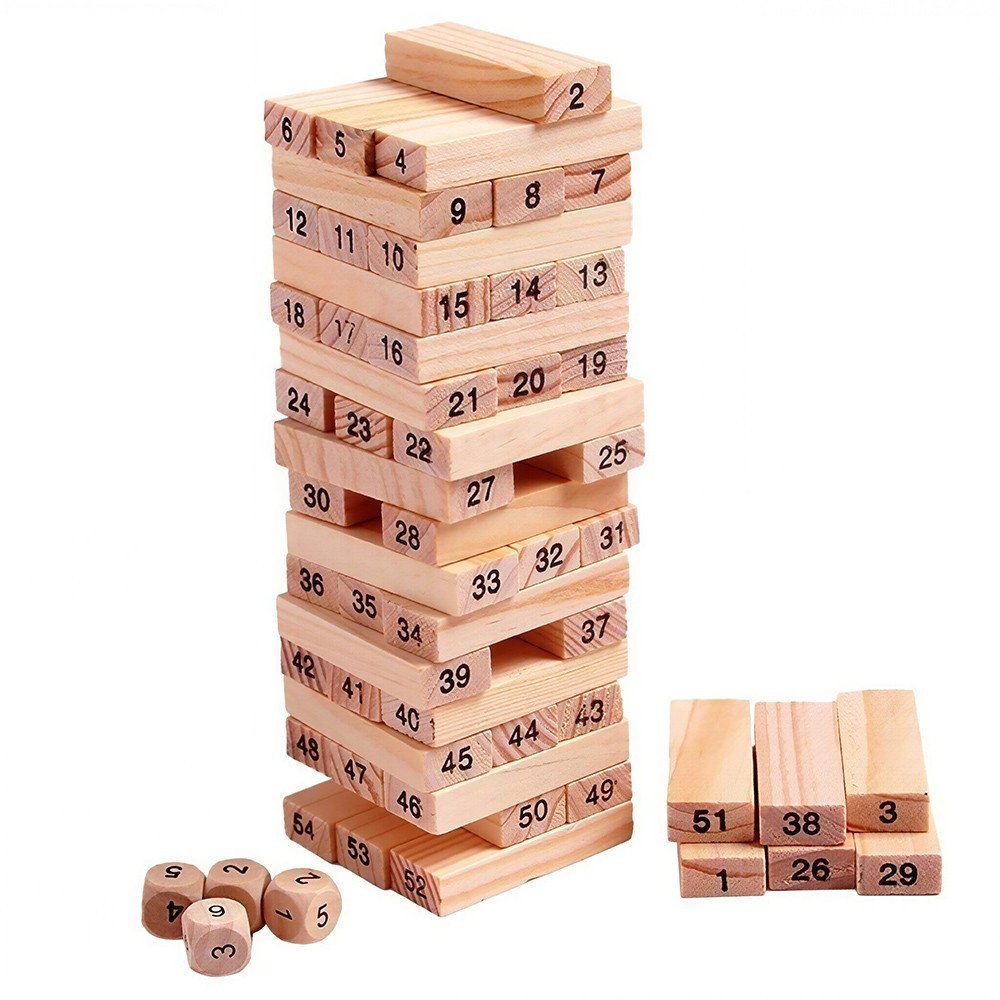 Wooden Blocks 51 Pcs 4 Dice Building Blocks Game Challenging Tumbling Tower