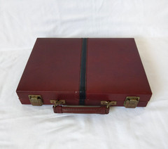 Vintage MR MAN Backgammon Board Game Leather Travel Case Box Brown Briefcase