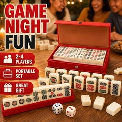 Mini Mahjong Set 144 Tiles 2 Dice Compact Portable Case Classic Table Game Gift!