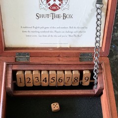 Front Porch Classics Shut-The-Box Dice Game Wooden Case, Portable Pub 2010