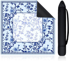 21.5 Inch Mini Chinoiserie Mahjong Mat for Travel Set Blue and White Floral Mahj