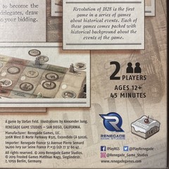 Revolution of 1828 Board Game, Renegade Game Studios History All Pieces Counted