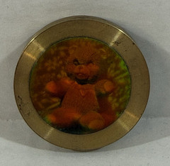 Vintage 1990s Angry Teddy Bear Brass Hologram Sticker Slammer Pog