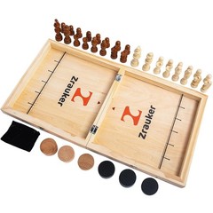 Foldable Wooden Fast Sling Puck & Chess Game. New game with light damage to box