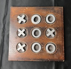 Wooden Tic Tac Toe Classic Heavy Coffee Table Game w/ Metal Pieces 9.5”x9.5”