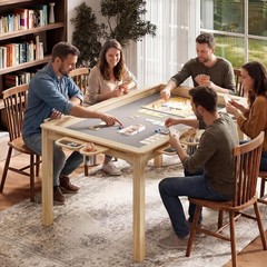 2-in-1 Solid Fir Wood Board Game Table Dining Poker Table Removable Top Storage