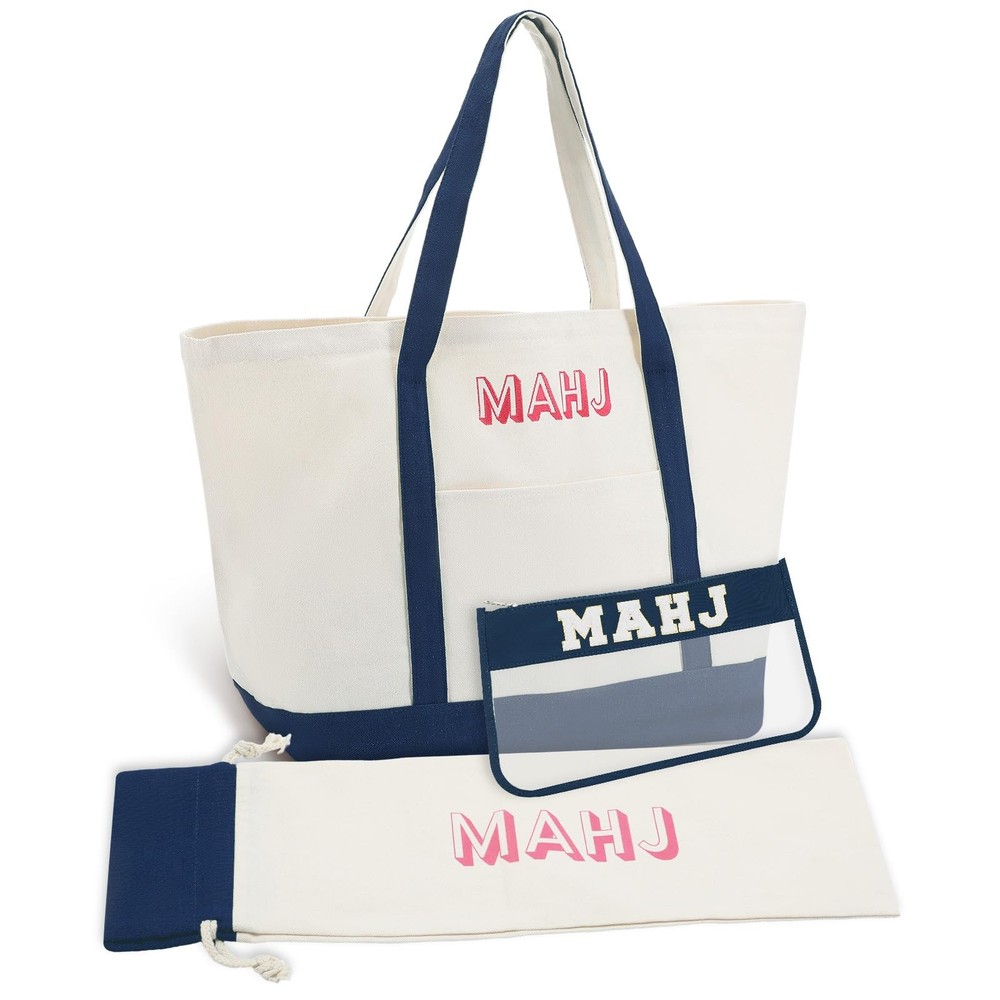 Sunnymove 3 Pcs Empty Mahjong Canvas Bag Gift Embroidered American Mahjong Set