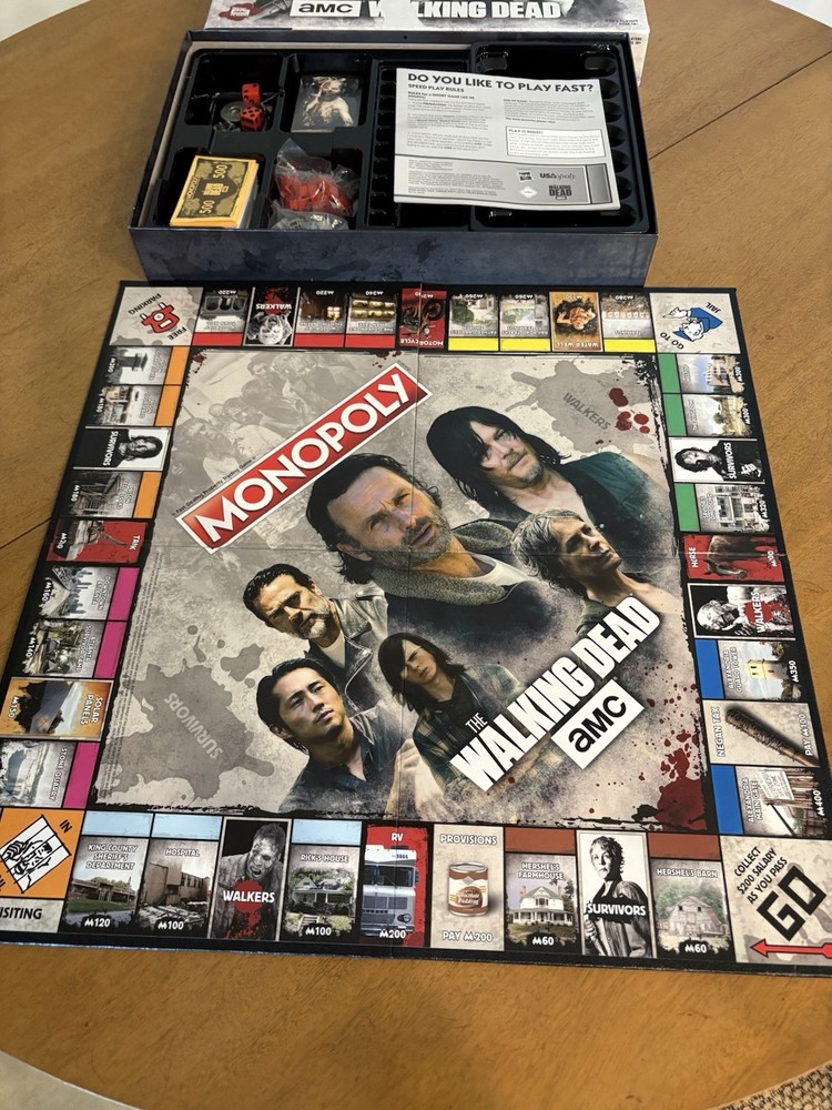 USAopoly AMC The Walking Dead Monopoly Board 100% Complete Damaged Box