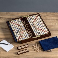 Deluxe Travel Scrabble Game Set | Compact Wooden Case, Hidden Storage, Magnetic