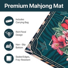 Mahjong Mat 4mm Extra Thick 33.5 Inch Non-Slip Rubber Rolled Printed Rules & Bag