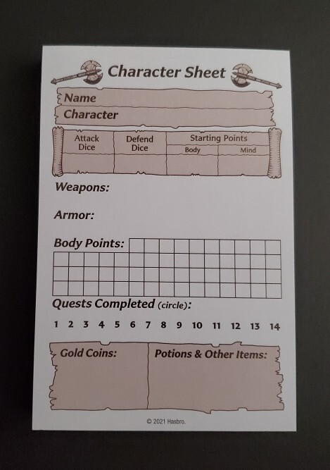 Heroquest Complete Character Sheet Pad Avalon Hill