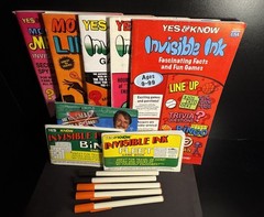 8 Yes & Know INVISIBLE INK Game Puzzle Quiz Books Lot Lee Pub 5 PENS Vtg READ