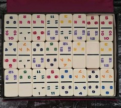 Set of 91 Professional Double Twelve Dominoes Vinyl Case Multicolor Numbers Vtg