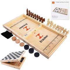 Foldable Wooden Fast Sling Puck & Chess Game. New game with light damage to box