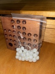 Vintage Handmade Marble Solitaire Game Solid Wood Board White Glass Marbles