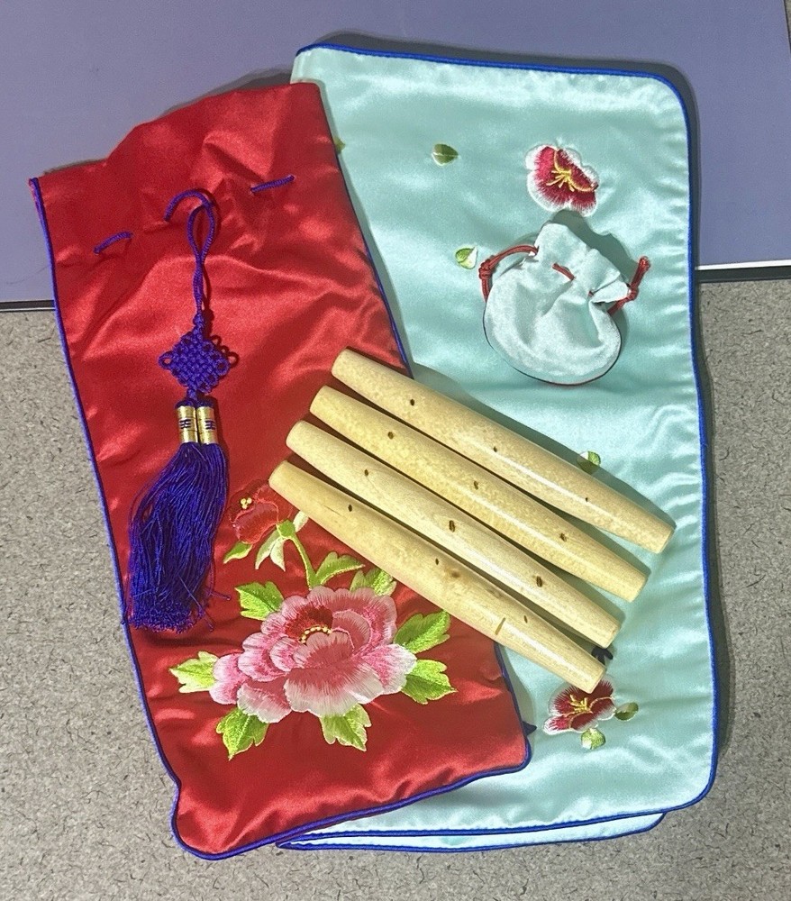 Vintage Korean Yut Nori Game Silky Embroidered Fabic Floral Design Original