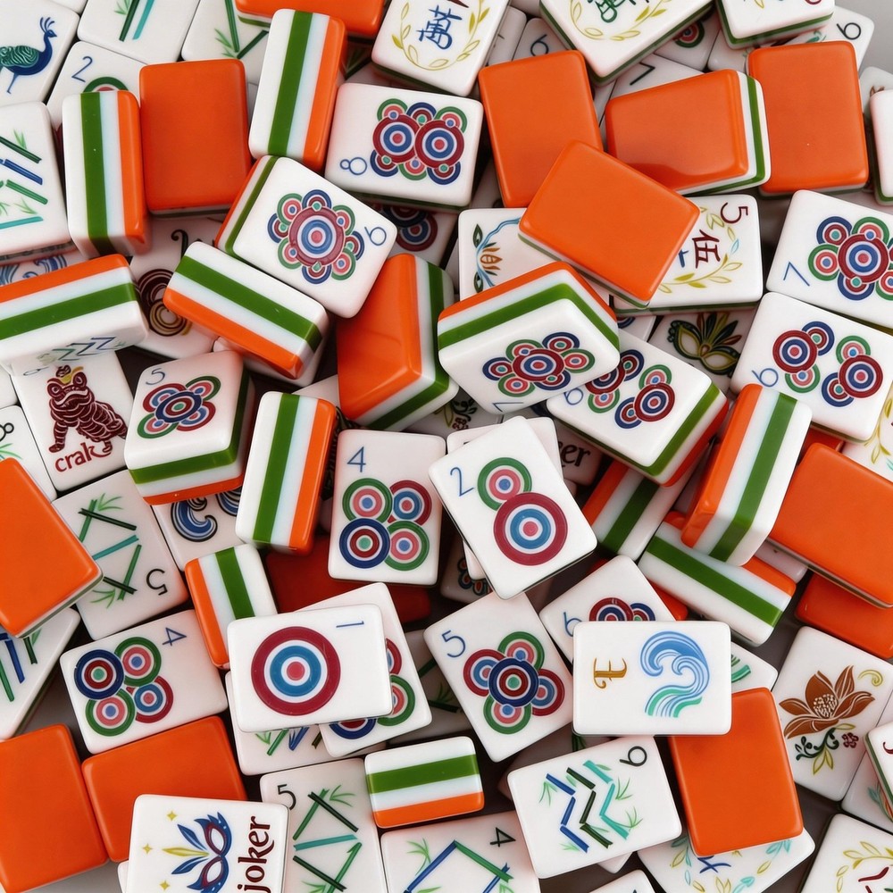 NEW! Vibrant Layered Mahjong Tiles – Full American Set 160Tiles – Orange acrylic