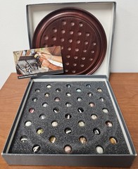 Vintage Boston Museum of Fine Arts Wood Board W/ 38 Precious Stone Marbles Game
