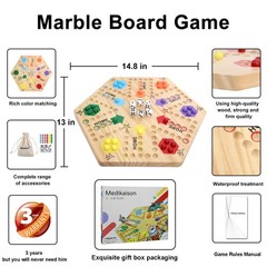 Double-Sided Wooden Wahoo Board Game for 4-6 Players, 6 Colors, 24 Marbles, 6…