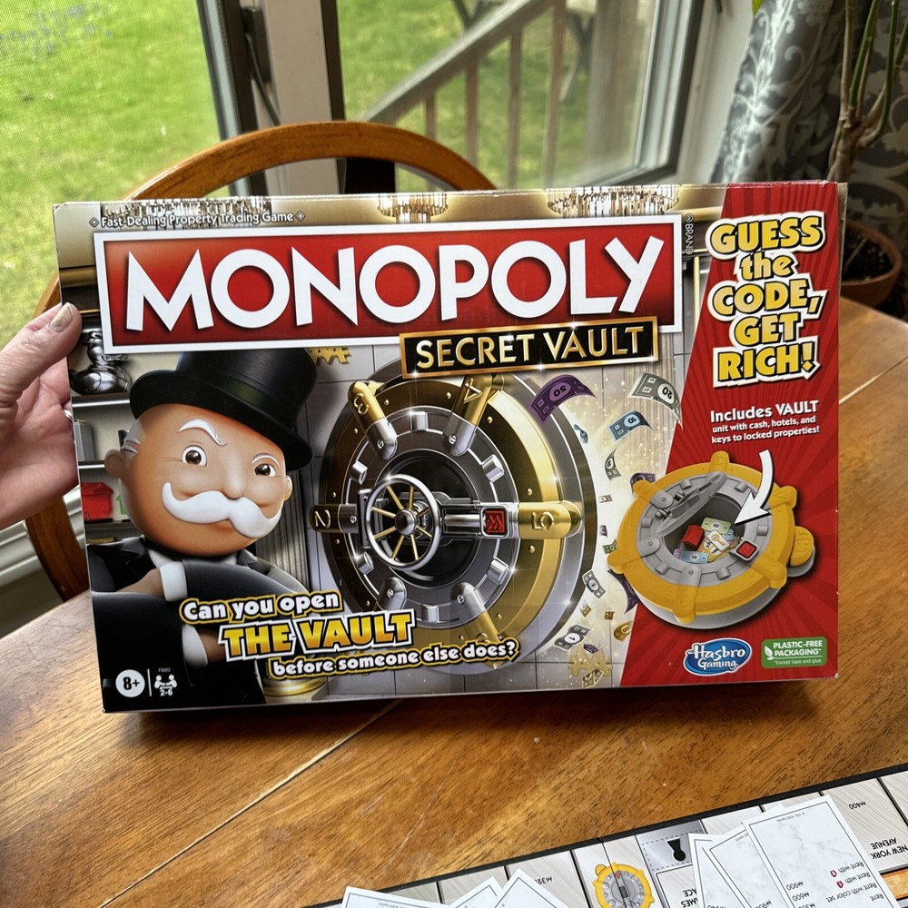 MONOPOLY Secret Vault Board Game Cat Dinosaur 99% Complete Missing Dice