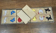 Vintage 1985 Children’s Wooden Animal Dominoes 28 Piece Set In Original Box