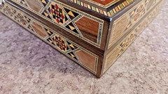Wood Backgammon Game Box Vintage Inlaid Wood Middle Eastern Mosaic 16x8x3 inches