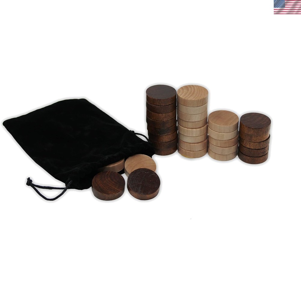 Classic Backgammon & Checkers Game Chips – 30 Wooden Pieces Set, 1.25 Inch