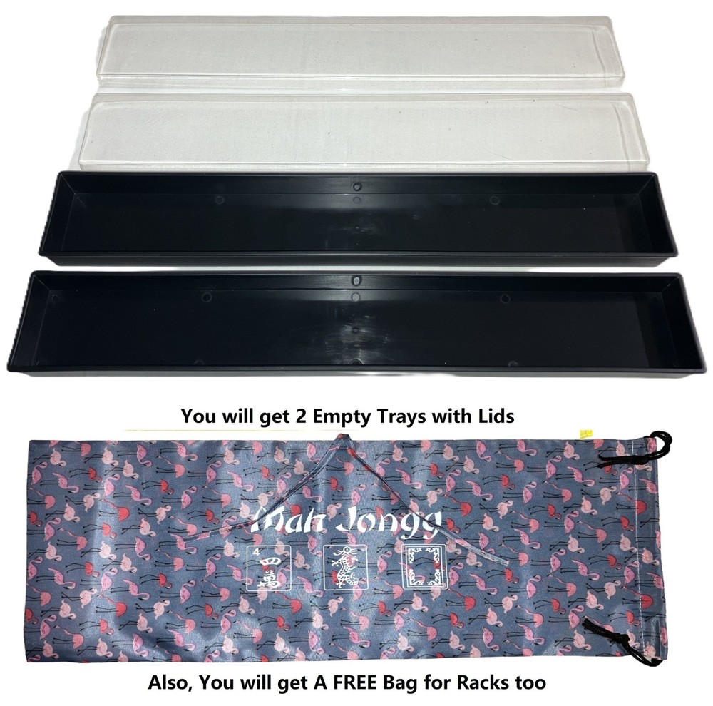 Mahjongg Mah Jong 2 Pc Tile Plastic Trays Holders Container with Lid & Racks Bag