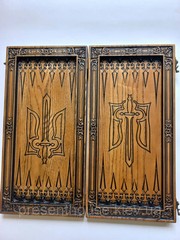 Handmade Wooden Backgammon Set Ukrainian Trident 48cm Gift Board Game Decor