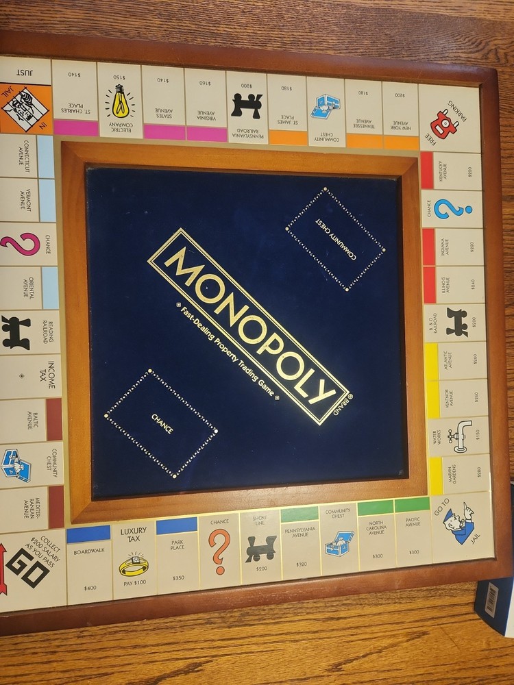 LN VIN Monopoly Luxury Edition Blue Board Game Collectible 2 Tone Wood-Complete