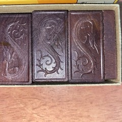Lot Of 2 Vintage Halsam Dominoes Milton Bradley 28 pcs Wood Carved Dragon Floral