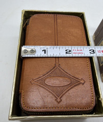Vtg Travel Game Set Cards + Dice+ R W B Chips in Safari Leather Case #403 c 1940