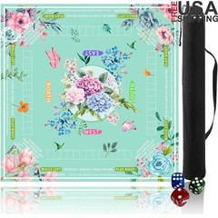 Mahjong Table Mat Set Non-Slip Durable Playmat Game Rules Floral Design New