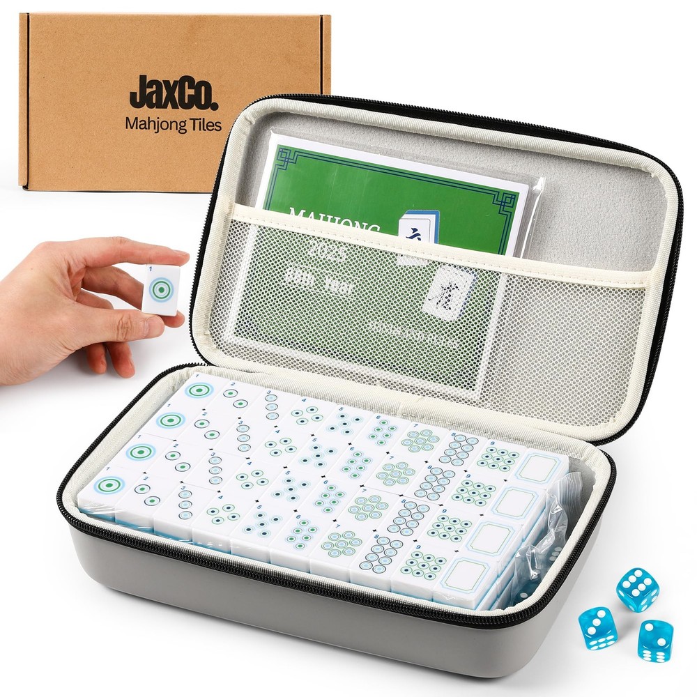 JaxCo. Premium 2-Layer American Mahjong Tiles with 3 Blue Dice, 4 Mahjong Gam…