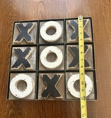 Tic Tac Toe Table Game Aluminum Base And Wooden Markers Made Of Distressed Wood
