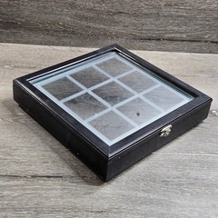 Tic Tac Toe Frosted Glass Game Set Black Wood Storage Box Unisex Black