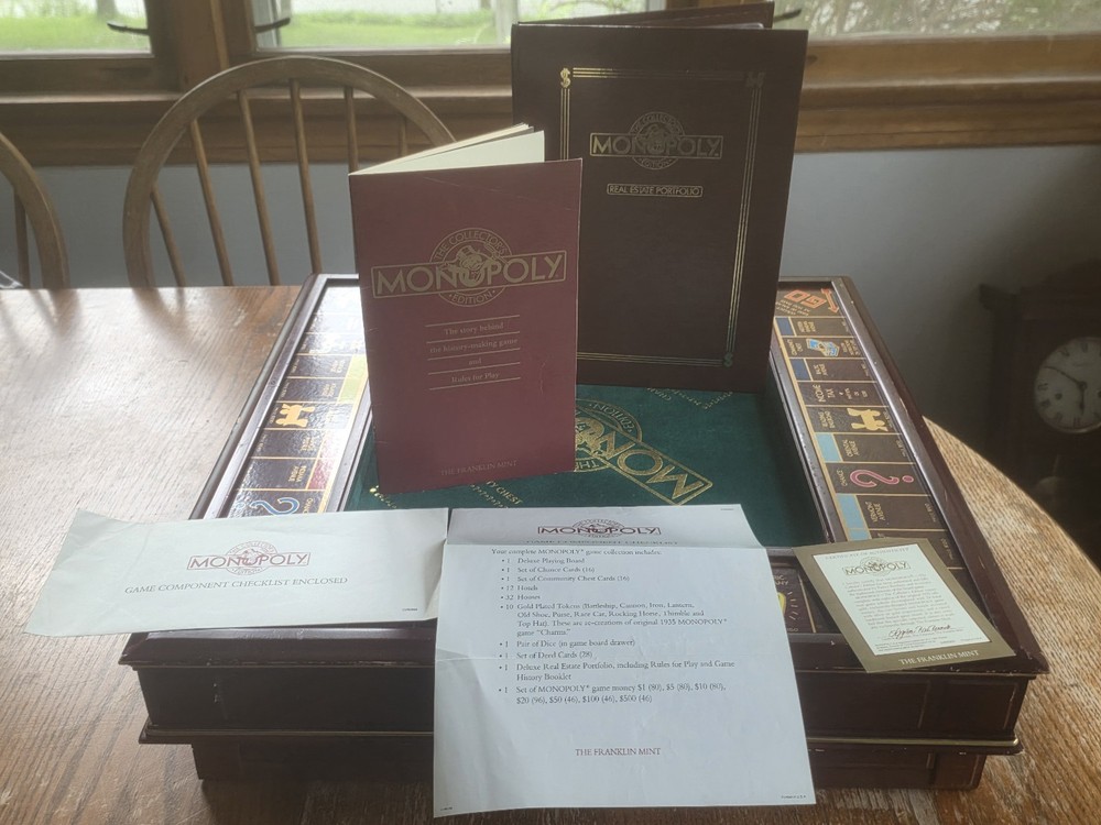 Monopoly Collector’s Edition 1991 Franklin Mint Wooden Luxury Board Game + Xtra!